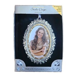 Collectible *Ornament Or Easel Backed Frame *Fine Crystals, Silver*gold 4.5x3.5